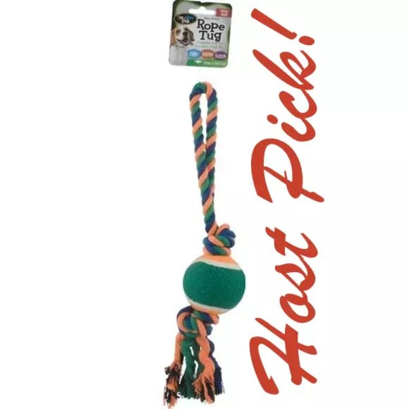 HP🎉Bow Wow Pals NEW DOG TOY Classic Rope Tug w/Ball Two Knot RUN ~ JUMP ~ FETCH - Picture 1 of 9